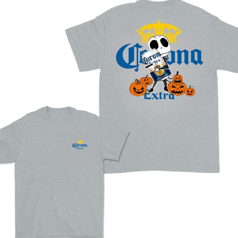 Jack Hug Corona Skellington Halloween 2 Sides T-shirt, Corona T-shirt, Corona Halloween T-shirt, Classic Cotton Unisex, High-Quality Printing, All Sea