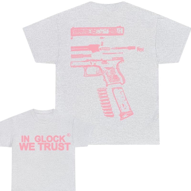 IN GLOCK WE TRUST 2 side T-shirt,Design Color Light Pink, T-shirt For Men, GIft For Men,Full color, Menswear Top