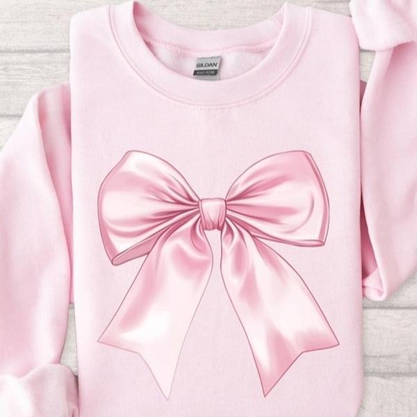 Coquette Pink Bow Sweatshirt, Coquette Girl Sweatshirt, Feminine Floral Bow Crewneck, Pink Ribbon Soft Girl Girly Aesthetic, Xmas Shirt,  Xmas Holiday