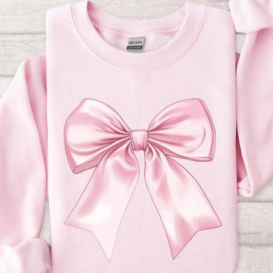 Coquette Pink Bow Sweatshirt, Coquette Girl Sweatshirt, Feminine Floral Bow Crewneck, Pink Ribbon Soft Girl Girly Aesthetic, Xmas Shirt,  Xmas Holiday