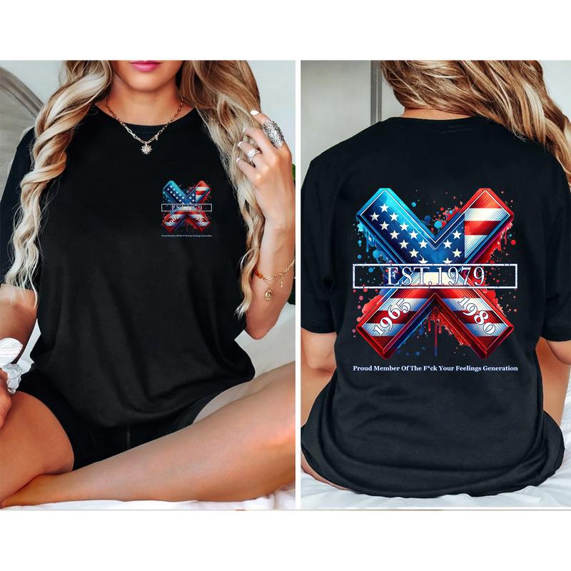 Custom Year Gen X 2 Side T-shirt 1965-1980 Flag X Proud Member Shirt V2