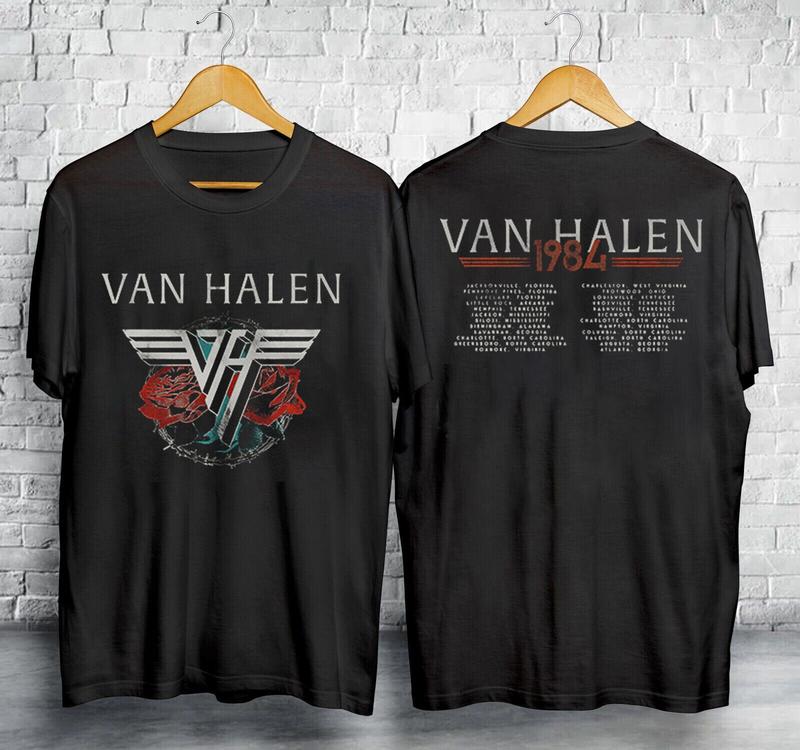 Vintage 1984 Van Halen Barbed Wire & Roses Tour Music Concert T-Shirt S-5XL, Van Halen Band Concert Shirt, tour Shirt, Band Tour Tee, concert tour mus