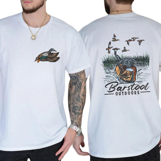 BARSTOOL OUTDOORS DUCK HUNT 2-Sided T-Shirt, Hunting Season Gift For Men, Mallard Hunting Shirt, Soft Cotton Fabric Menswear, Classic Hunter Top