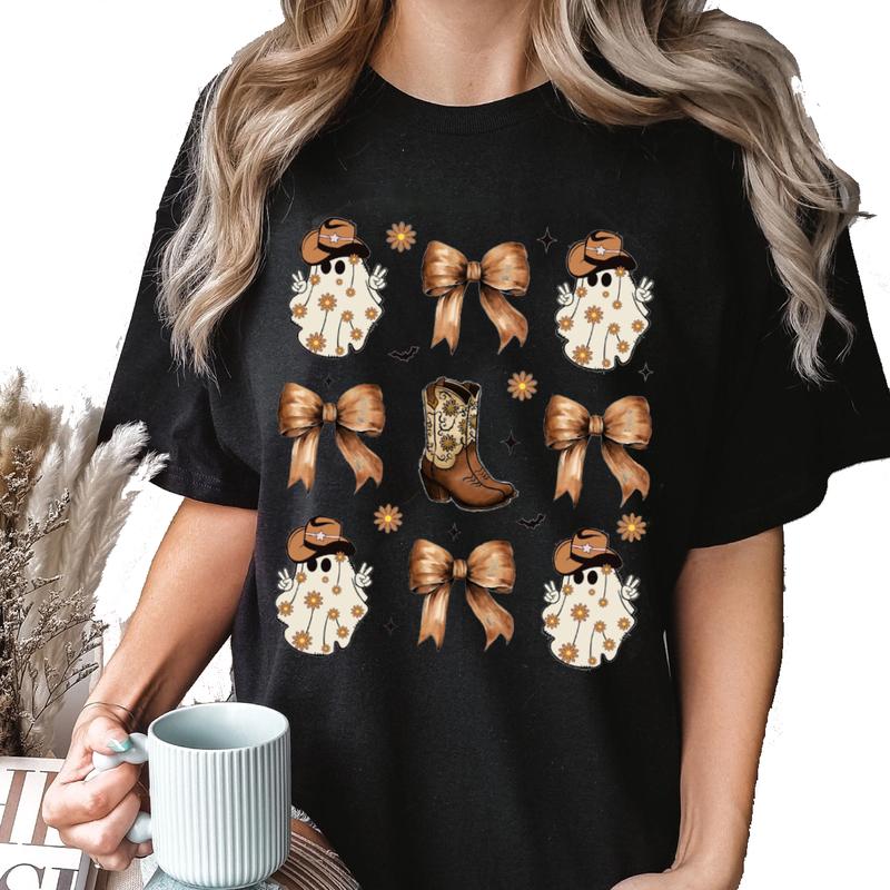 Coquette Halloween Shirt, Western Halloween Cowboy Ghost Shirt, Spooky Season T-Shirt Unisex Classic Cotton