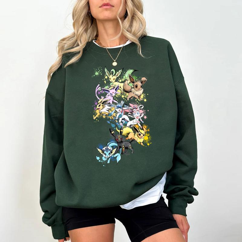 Eevee Evolutions Sweatshirt T-Shirt Hoodie, Eevee Eeveelution, Eevee Pokemon Shirt, Slyveon, umbreon, Espeon, Flareon, Vintage Anime, Eevee Shirt