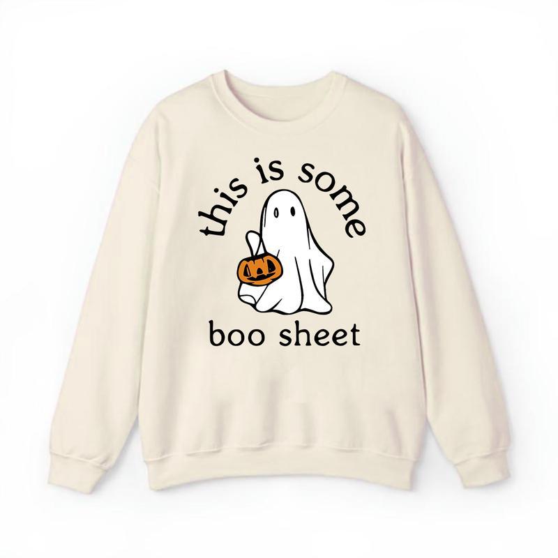 This is Some Boo Sheet, Spooky Cute Sweatshirt, Pumpkin Halloween Sweatshirt Unisex Classic Cotton Graphic Print