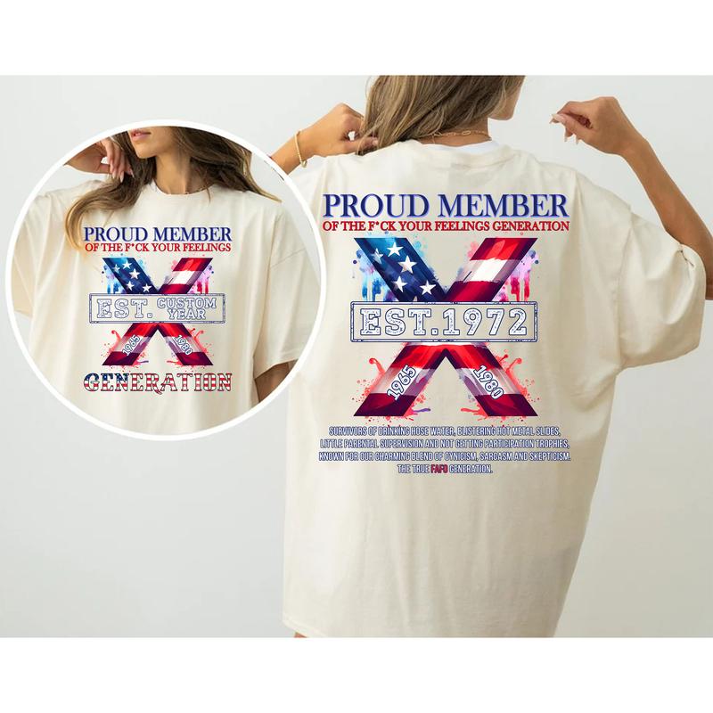 Est.Custom Year Proud Member FAFO Gen X 2 Side T-shirt, 1965-1980 Hose Water Gen X Shirt, Proud Member FAFO Flag Generation Shirt