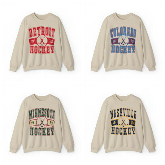 90s All Team Hockey Sand Color Sweatshirt, Vintage Hockey Jersey, Retro Style Crewneck Sweatshirt, Unisex Hockey Sweatshirt, Gift for Hockey Fan, Gift