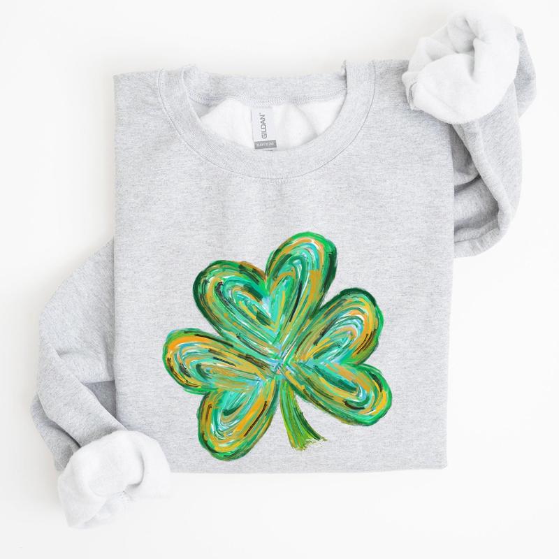 Watercolor Shamrock, Hearts, Irish, St Patrick's Day Sweatshirt, Women's Crew Neck, Crewneck