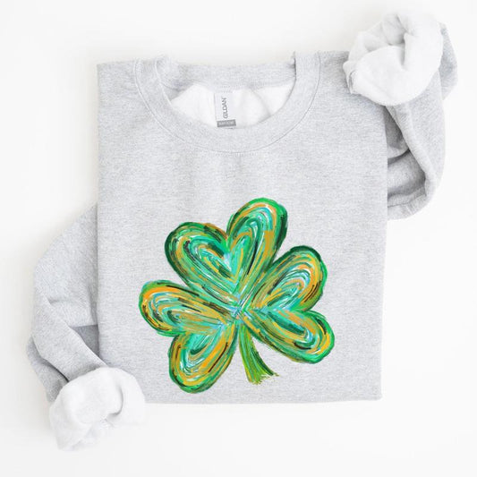 Watercolor Shamrock, Hearts, Irish, St Patrick's Day Sweatshirt, Women's Crew Neck, Crewneck