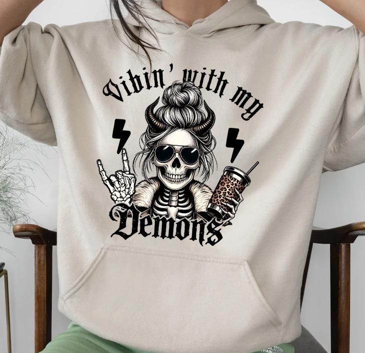 Vibin' with my Demons Coffee Skeleton Sweatshirt