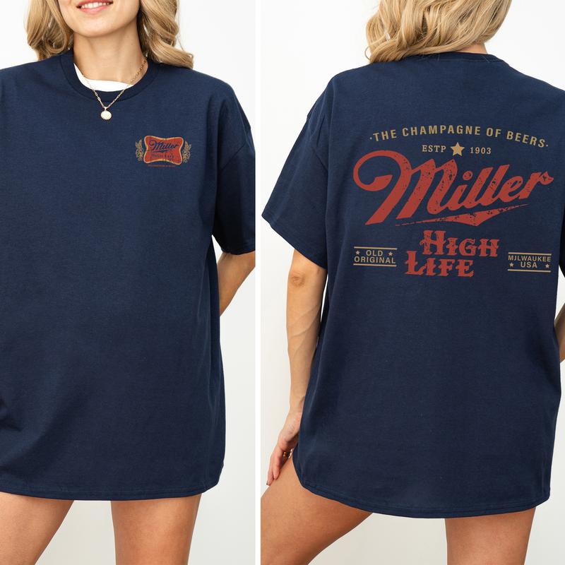 Vintage Miller High Life Champagne Of Beers Crest Shirt 2-Sided, Retro Miller High Life Graphic Printed Tee, Drink Shirt, Drinking T-shirt, Soft Cotto