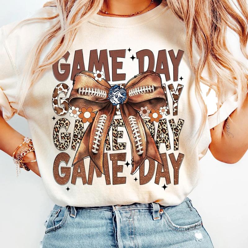 Vintage UNC Football Coquette Bow Game Day Shirt, Gameday Women's Sweatshirt Cotton Fit Top Womenswear Embroidered Flat