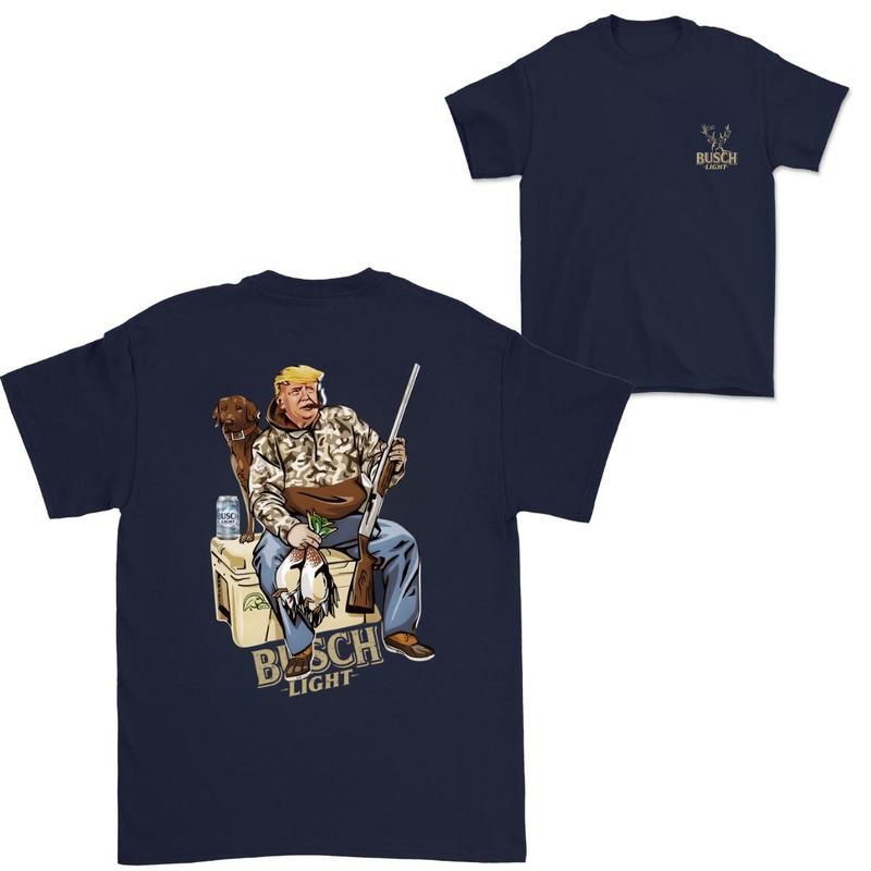 Hunter Trump With Busch Light Beer 2 Sided T-shirt, Trump and Your Hunting Dog T-shirt Full Color For Men and Women, Hunting Season T-shirt