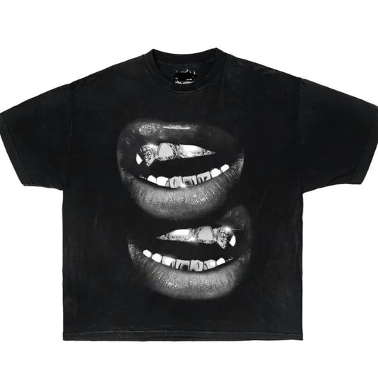 Grin Fang Mouth Garment-Dyed Boxy Shirt