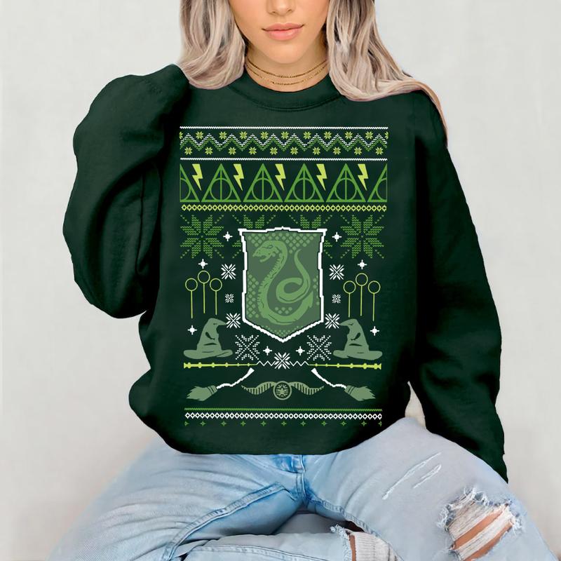 Vintage Wizard House Harry Potter Ugly Sweatshirt, Hogward Wizard School Merrry Christmas Sweatshirt, Fantasy Wizard Sweater, Custom Wizard Houses Xma