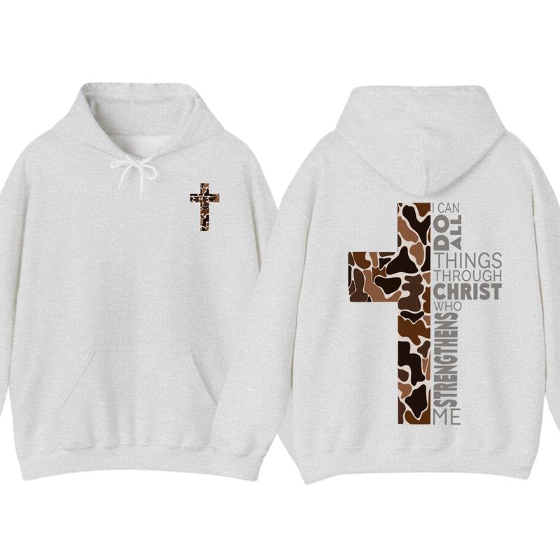 Christian Hoodie - Camo Cross Design with Philippians 413 Verse, Perfect for Faithful Believers and Outdoorsmen, unisex