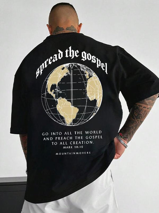 Men's Regular Fit Letter & Earth Print Round Neck Tee, Casual Short Sleeve Crew Neck T-shirt for Summer, Graphic Tees, Fashion Men's Streetwear Top fo