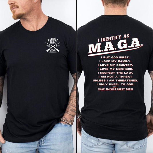 I Identify As MAGA Shirt, Make America Great Cotton 2 Sides Shirt, God & Country Values, Patriot Pride T-shirt, MAGA Trump Shirt, Full Colors