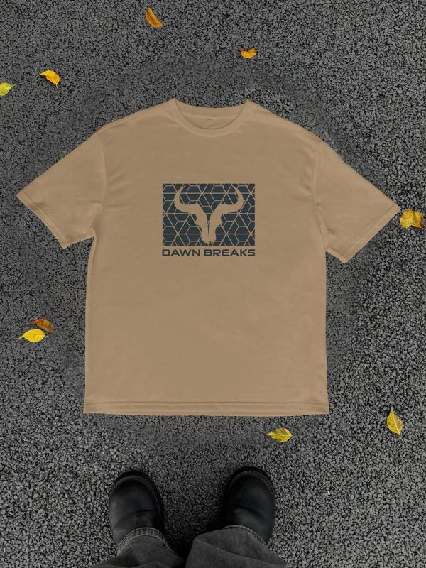 Men's Bull Head & Letter Print Round Neck Tee, Regular FitÂ Trendy Casual Streetwear GraphicÂ Short Sleeve T-Shirt for Daily Wear, Graphic Tees,Â Men's S