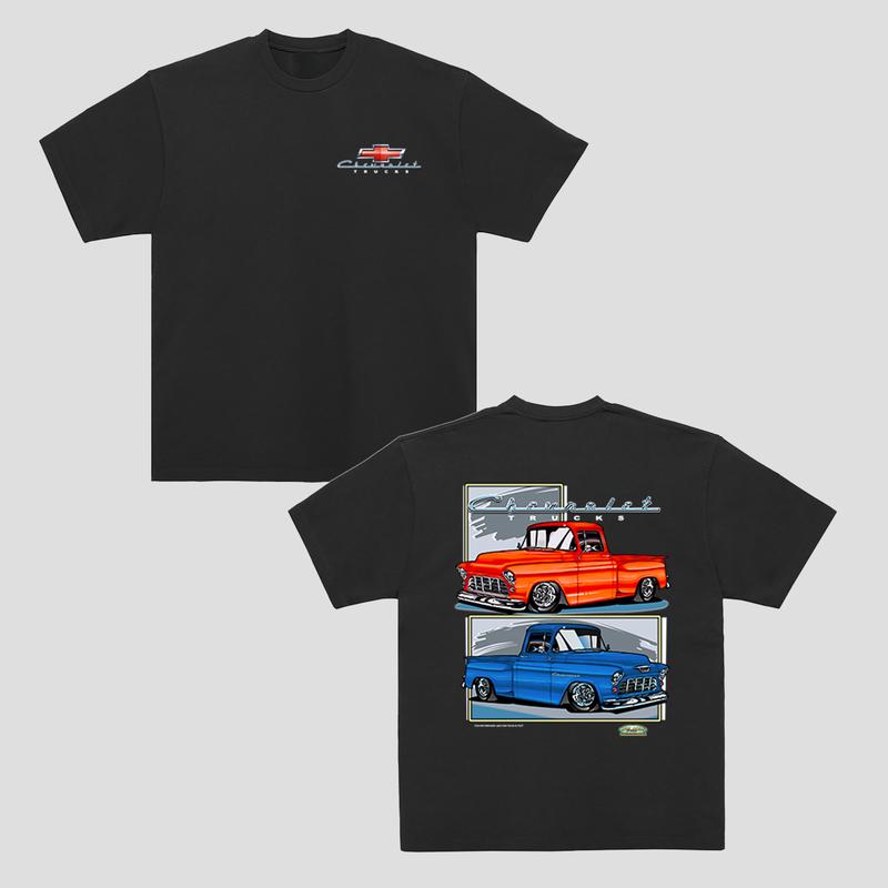 Vintage Vibe 2 Sides Chevy Trucks Obs 55-59 T-Shirt Men's Cotton Tee Old School Tee Gift for Him Classic Car Casual Menswear Top Dress