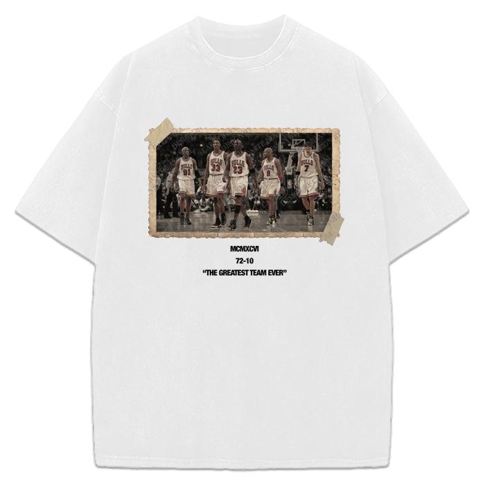 1996 Chicago Squad Vintage Photo T-Shirt The Greatest Team Ever 72-10 Michael Jordan Crewneck Cotton