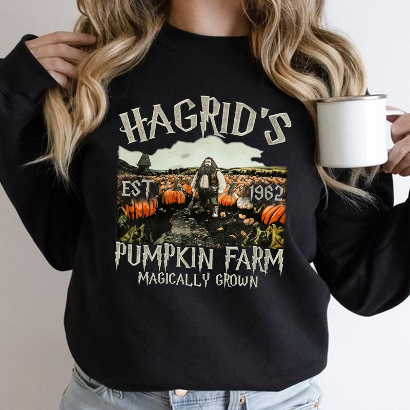 HP Hagrid's Pumpkin Farm Unisex Sweatshirt Hoodie Shirt Cotton Relaxed Fit, Hogwarts T-Shirt