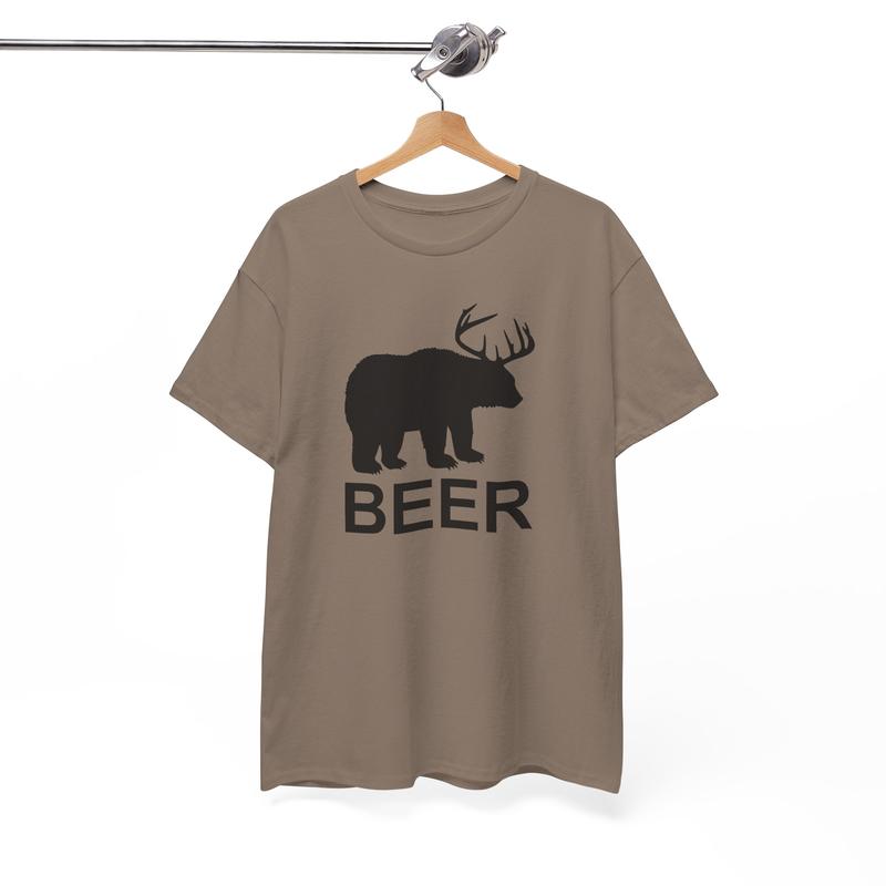 Bear and Deer Heavy Cotton Tee - Beer Shirt - Funny Shirt - Gift For Men And Women - Outdoors - Nature - Hunting Shirt