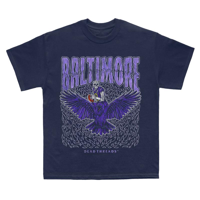 Baltimore football, Deadman's Raven Graphic T-Shirt, Full Cotton, Men's Top Women's Top, American Football Team, For Men And Women Fabric Menswear Ret