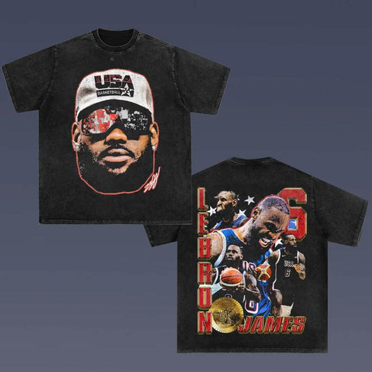 LEBRON GOAT Team USA 2024 Big Face Shirt, Hiphop Retro Vintage 90s Graphic Basketball Shirt, Basketball Fan, Sports Team Streetwear Shortsleeve