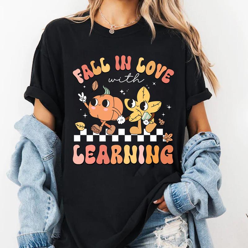 Groovy Teacher Shirt, Teacher Fall Shirt, Fall In Love With Learning Teacher, Teacher Pumpkin Shirt, Retro Teacher Shirt, Thanksgiving Tee