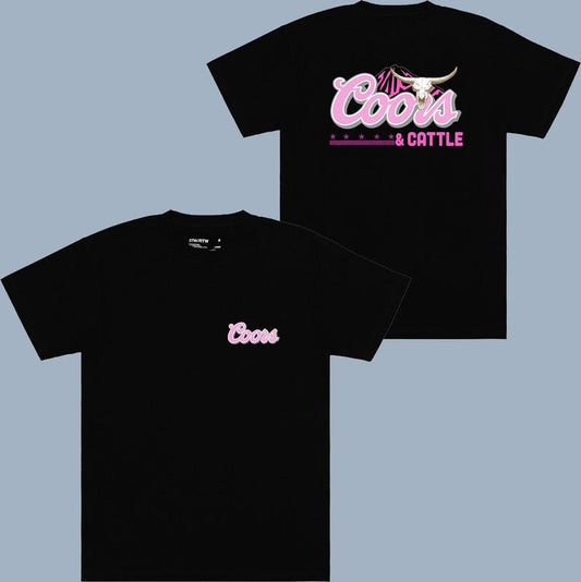 Coors and Cattle Pink T-shirt - 2 Side - His And Hers Fashion - Colors Galore - Your Size Here - High Performance Apparel - Every Style Imaginable