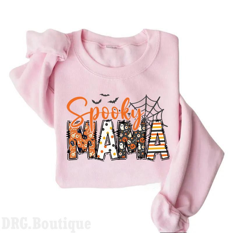 Mama Spooky Halloween Sweatshirt, Crewneck Fall Season Mommy Shirt, Spooky Vibes, Halloween 2024 Merch Women's Shirt, Halloween Gift Sweatshirt Cotton