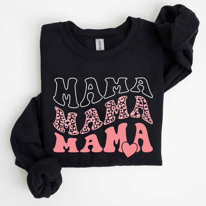 Mama, Leopard, Heart, Mom, Mother's Day Gift Sweatshirt Casual Comfort Womenswear ComfortableÂ Graphic