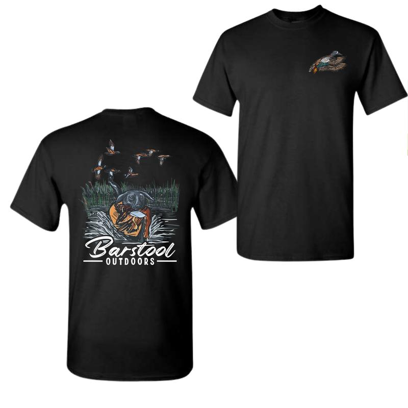 Barstool Outdoors Duck Hunt 2 Sided Shirt, Vintage Mallard Hunting Tshirt, Unisex Graphic Printed Tee, Cotton Shortsleeve Casual Womenswear, Daily Wom