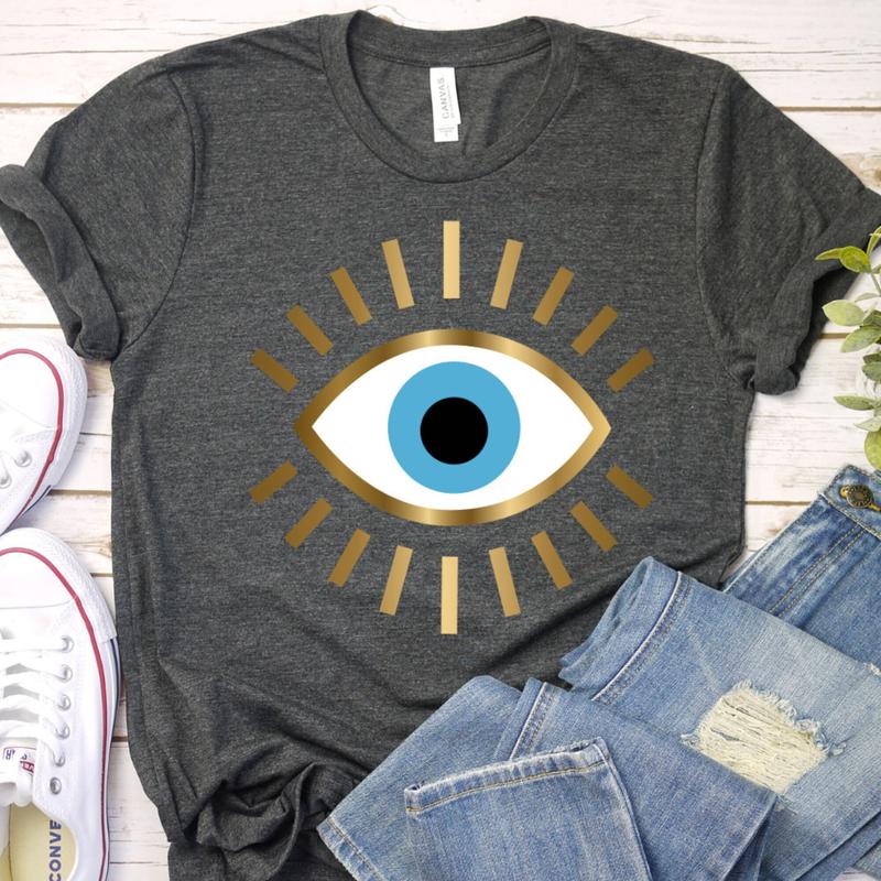 Evil Eye Shirt, Spiritual Protection Tee, Best Friend Gift, Birthday Gift For Mom Sister, Mystical Travel Tshirt, Santorini Evil Eye Gift