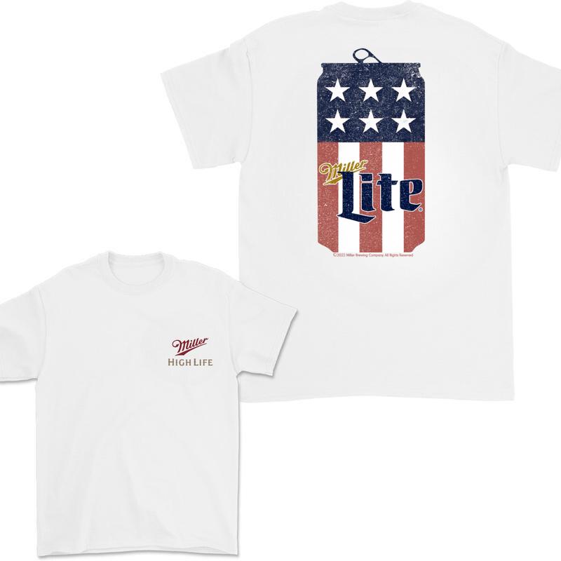 Miller High Life Patriotic American Flag Can 2-sided Tshirt, Miller High Life Tshirt Full Color For Men And Women Tshirt, Miller High Life Beer Tshirt