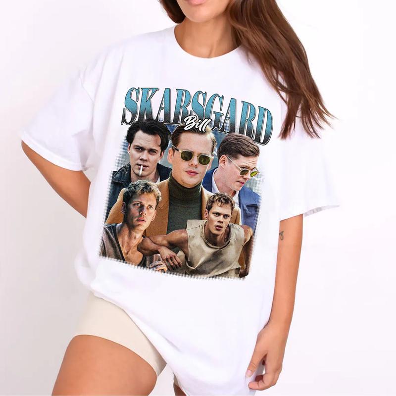 Vintage Bill SkarsgÃ¥rd Shirt - Homage Shirt Unisex  Pennywise Clown Graphic Tee, Gift Bill SkarsgÃ¥rd Gift For Movies Lovers Casual