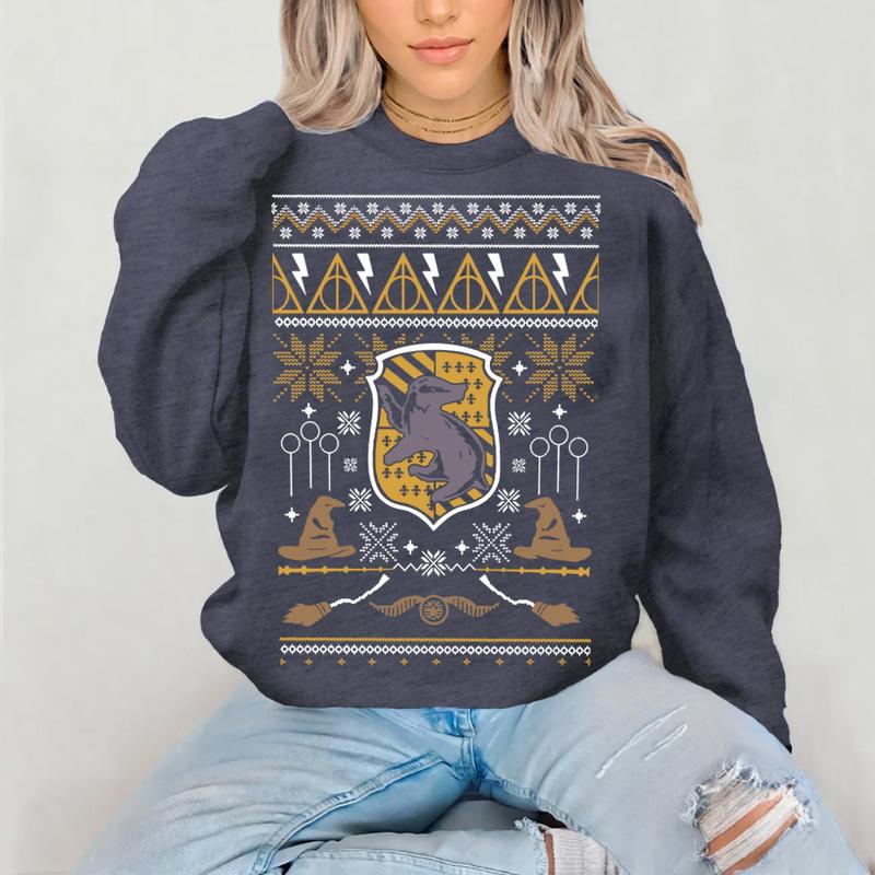 Vintage Wizard House Harry Potter Ugly Sweatshirt, Hogward Wizard School Merrry Christmas Sweatshirt, Fantasy Wizard Sweater, Custom Wizard Houses Xma