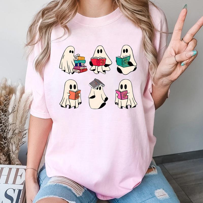 Halloween Bookish Ghost Crewneck Sweatshirt Hoodie Tshirt, Halloween 2024 Gifts