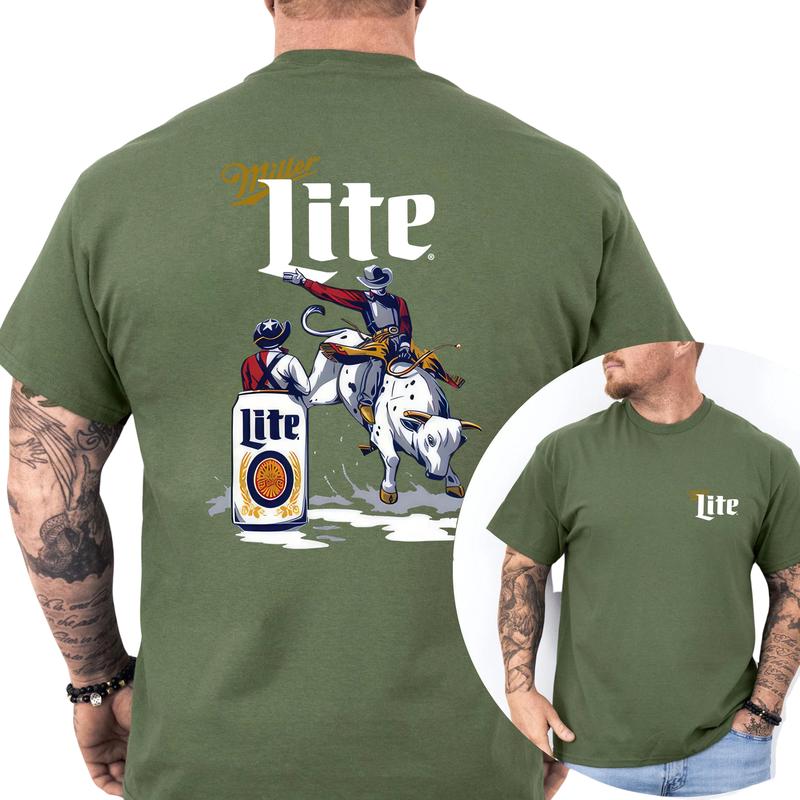 Mens Milller Litee Beer Rodeo T-shirt  Fashion For Every Tshirt, Gift For Men, Love, Athletic, Casual Menswear, Classic Cotton Top, Soft Fabric Shorts