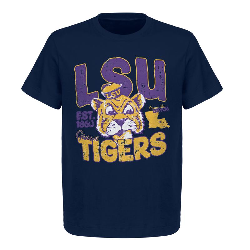 LSU Geaux Tigers Est. 1860 Bayou Crew Neck T-Shirt - Vintage Gildan 5000 Heavy Cotton Tee for Men & Women  Ideal for College Football Fans