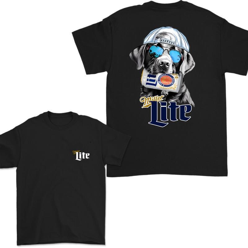 Miller Lite Black Labrador Hunting Dog 2 Sided T-Shirt, Miller Lite T-Shirt Full Color For Men and Women, Unisex Outdoors Funny Beer Printed T-shirt