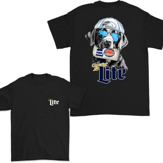 Miller Lite Black Labrador Hunting Dog 2 Sided T-Shirt, Miller Lite T-Shirt Full Color For Men and Women, Unisex Outdoors Funny Beer Printed T-shirt