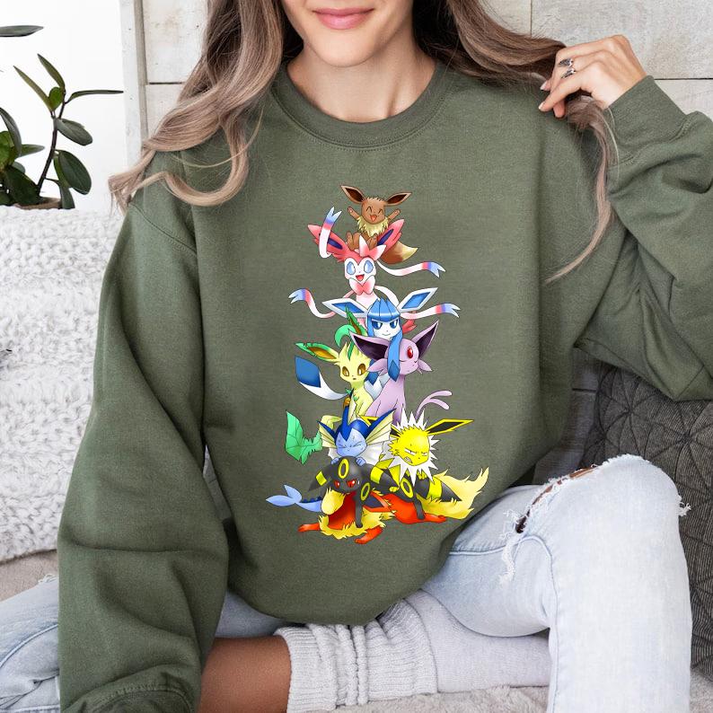 Eevee Eeveelution Sweatshirt, Eevee Evolutions Sweatshirt, Slyveon, umbreon, Espeon, Flareon Anime, Vintage Anime Sweater, Anime lover gift, Anime mer