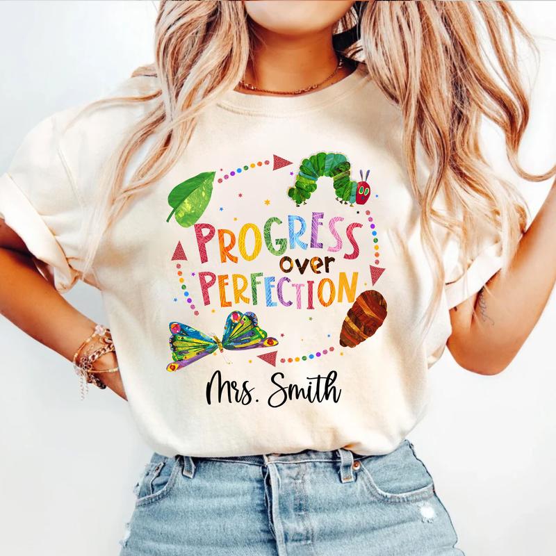 Progress Over Perfection Custom Teacher Name Shirt (Please Inbox In Message Or Note In Ordered), Progress Over Perfection Shirt, Teacher T-shirt, Frie