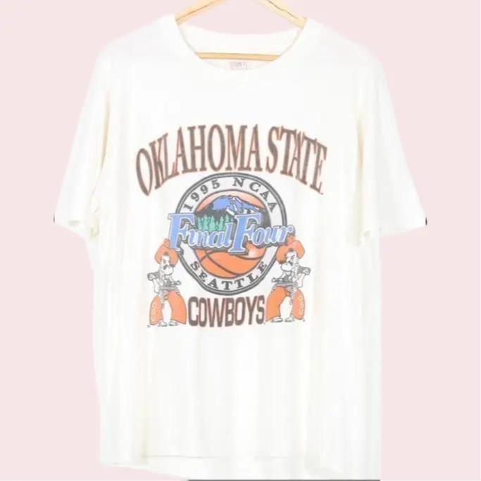 Vintage 1995 Oklahoma State Cowboys NCAA Final Four College T-Shirt Summer Streetwear Womenswear