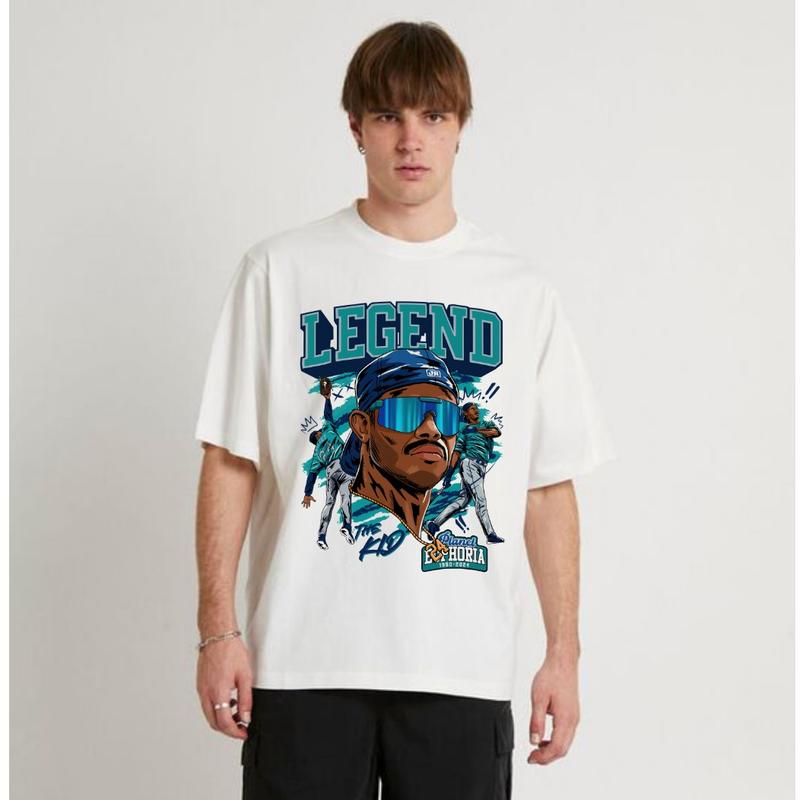 Ken Griffey Jr The Kid Basketball Legend Signature Vintage Style T-Shirt Streetwear Menswear Top Shortsleeve Sports  Tshirt Classic Tee Casual