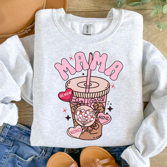 Mama Iced Coffee Sweatshirt - Ash Grey - Sublimation Valentines Day