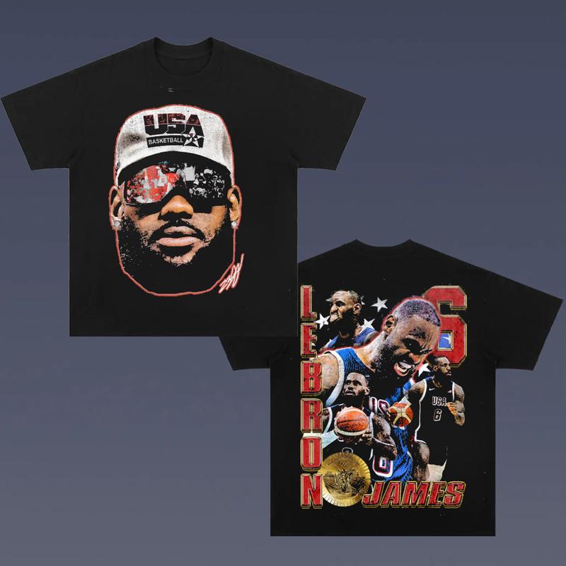 LEBRON GOAT Team USA 2024 Big Face Shirt, Hiphop Retro Vintage 90s Graphic Basketball Shirt, Basketball Fan, Sports Team Streetwear Shortsleeve